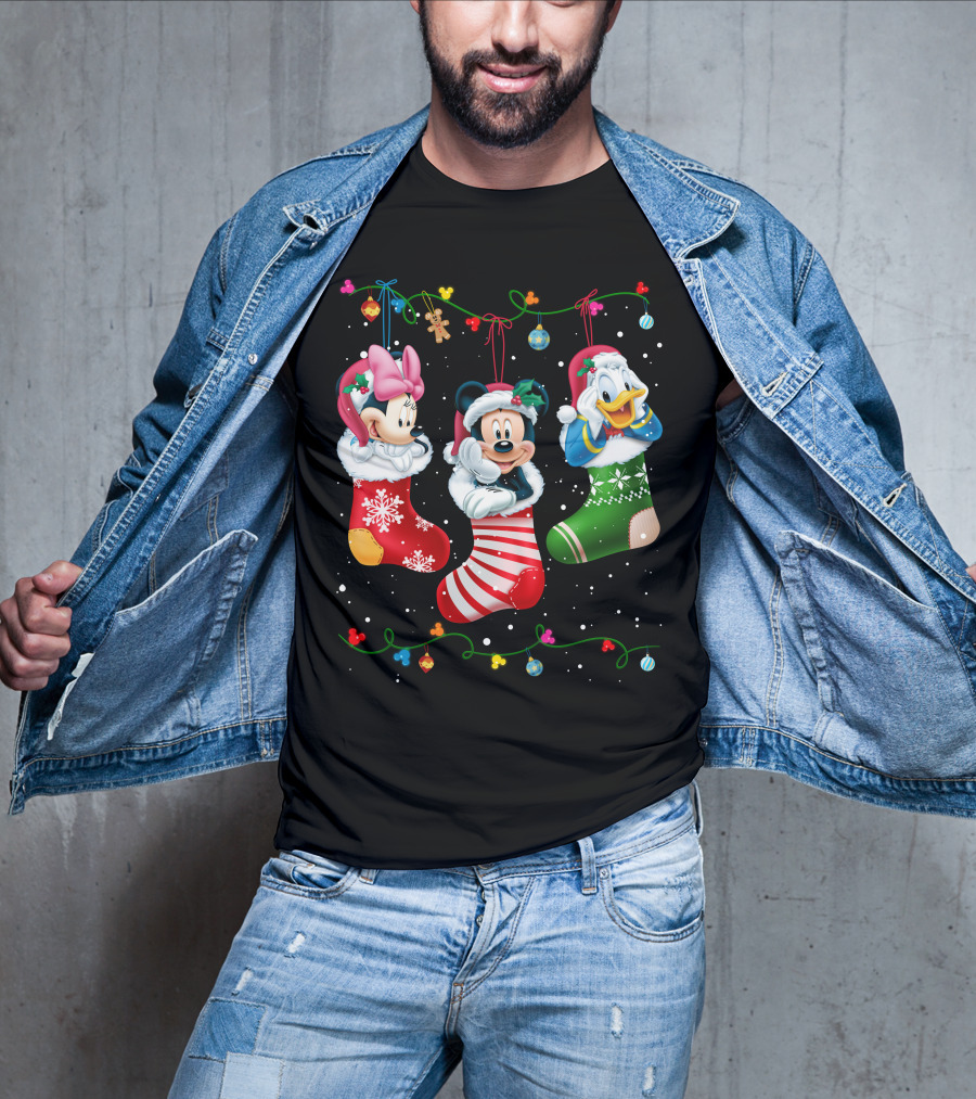 Mickey Minnie Donald Christmas Stockings T-Shirt