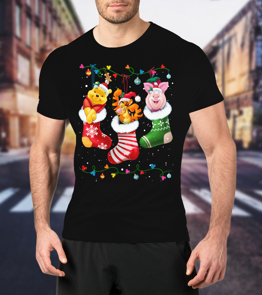 Pooh Tigger Piglet Christmas Stockings Holiday Cheer T-Shirt