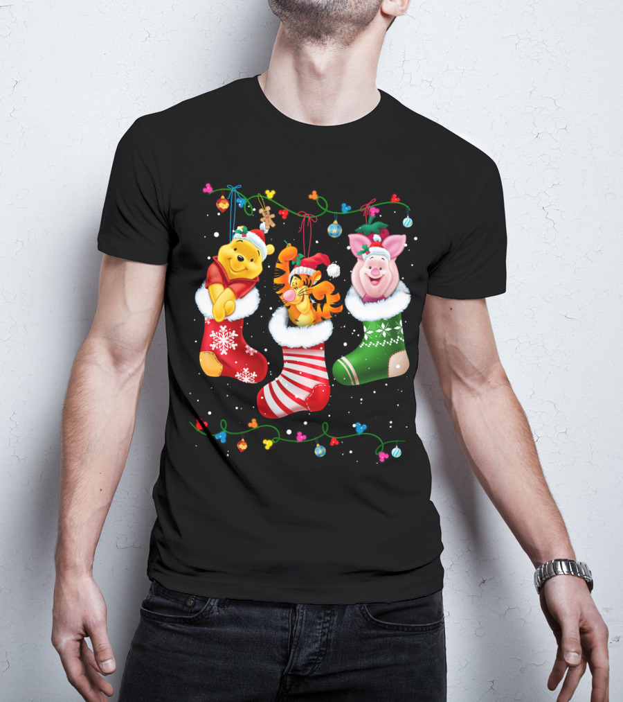 Pooh Tigger Piglet Christmas Stockings Holiday Cheer T-Shirt