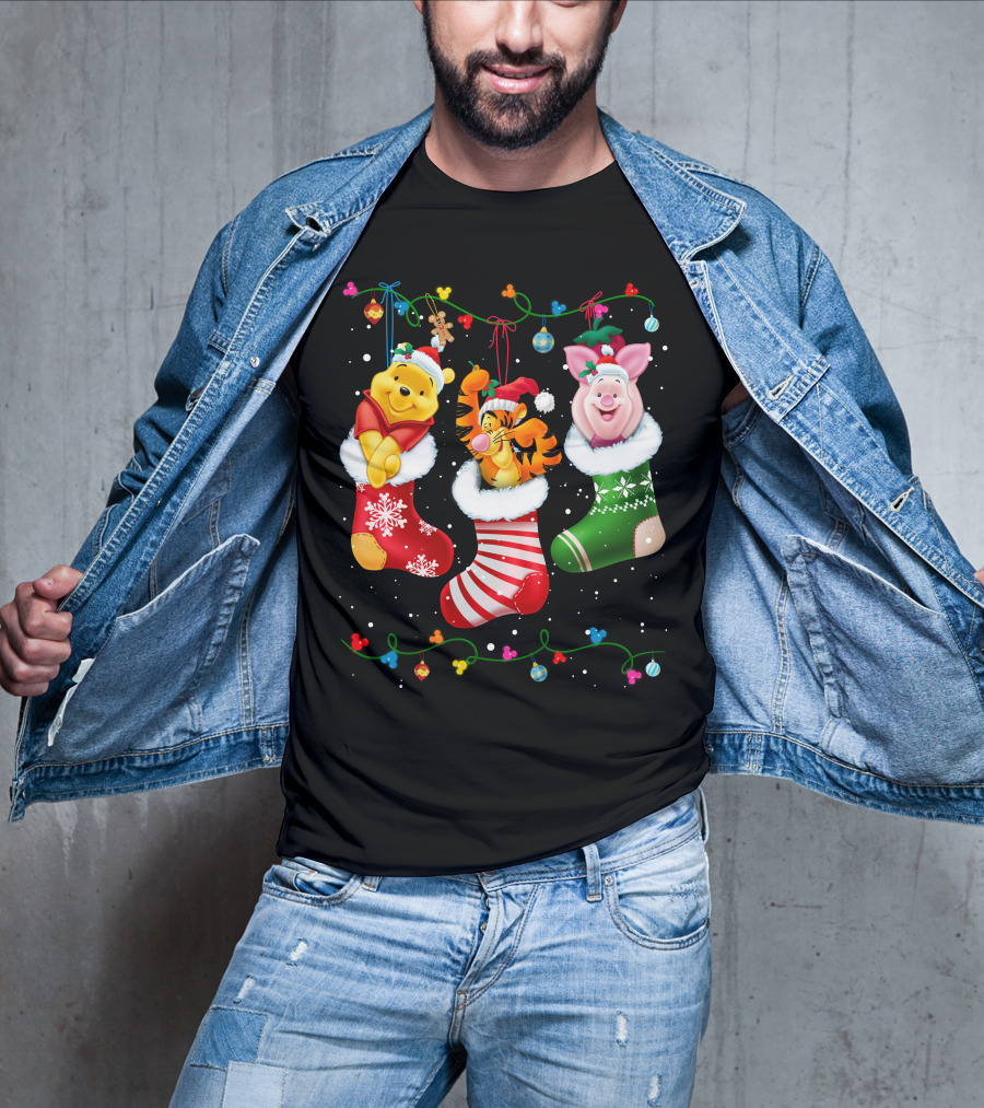 Pooh Tigger Piglet Christmas Stockings Holiday Cheer T-Shirt