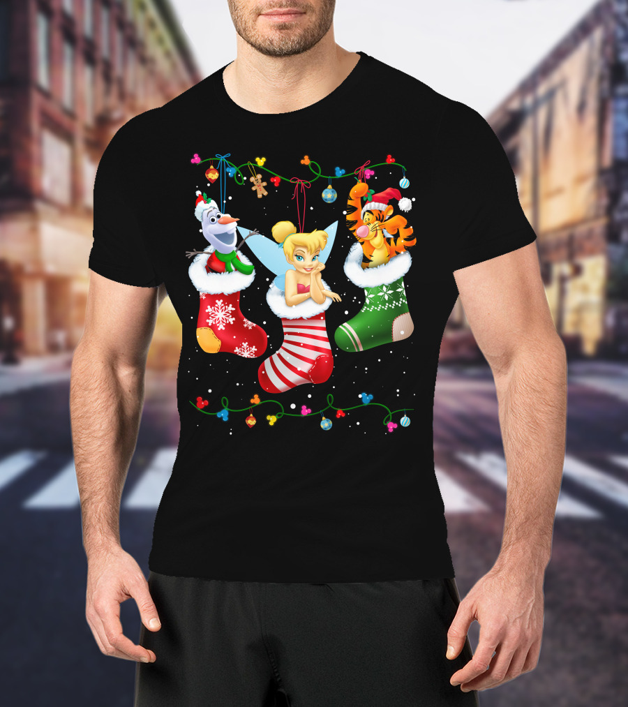 Tinkerbell Tigger Olaf Christmas Stockings T-Shirt