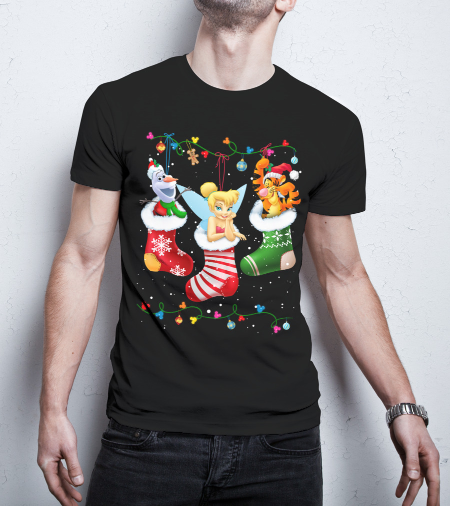 Tinkerbell Tigger Olaf Christmas Stockings T-Shirt