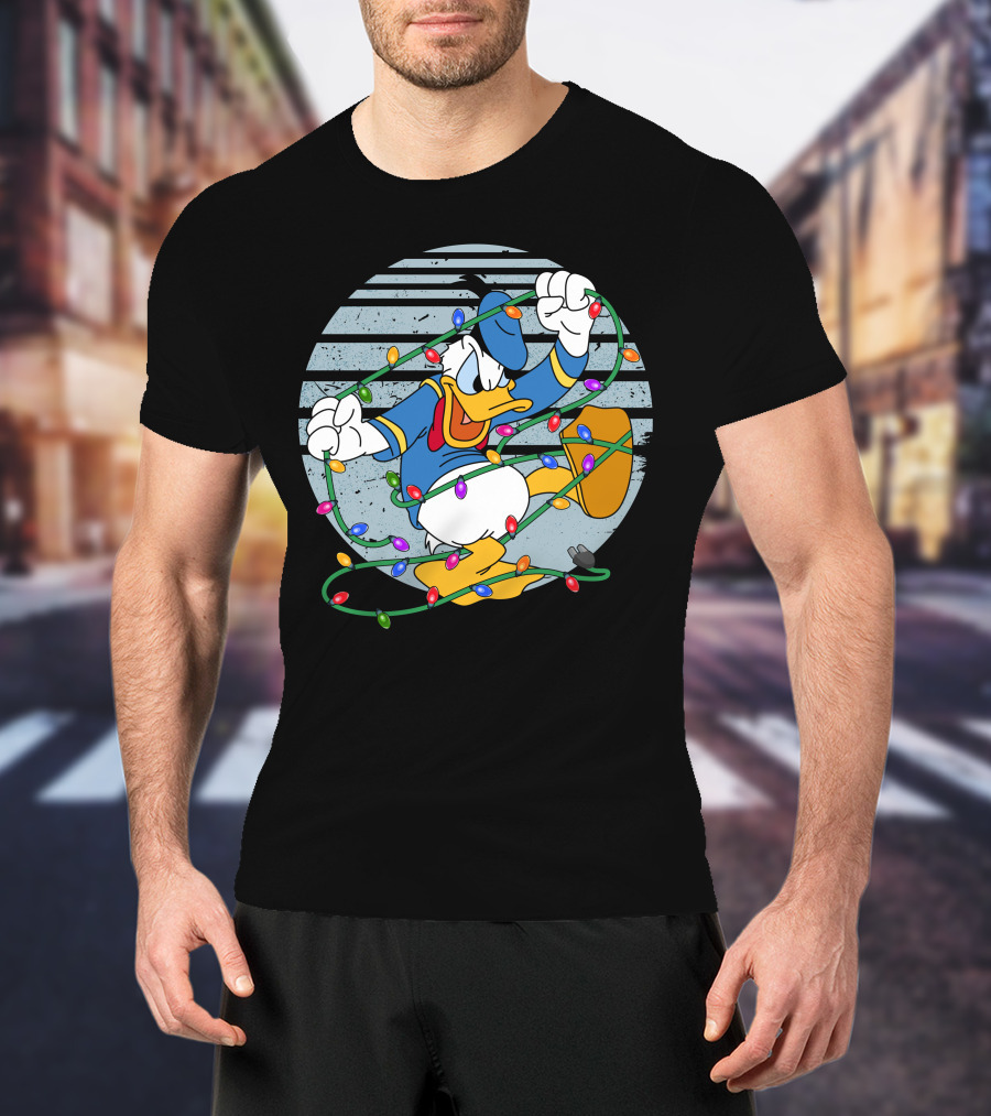 Donald Duck Wrapped In Christmas Lights T-Shirt