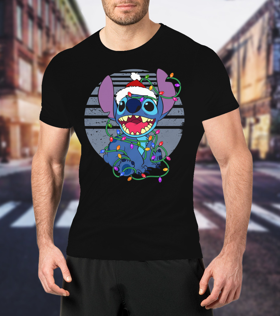 Stitch Christmas Lights Holiday Santa Hat T-Shirt