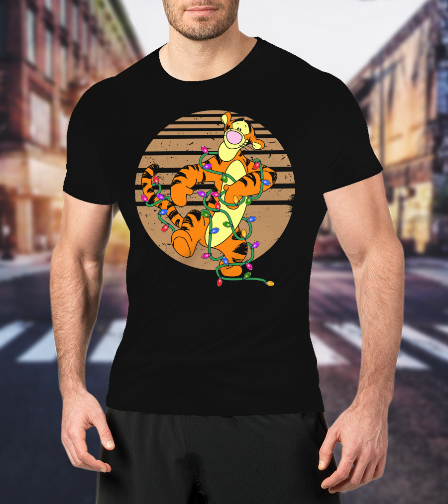 Tigger Wrapped In Christmas Lights Circle T-Shirt