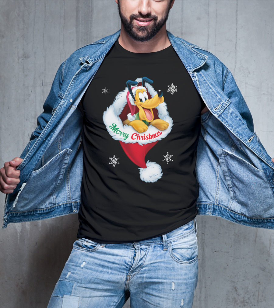 Merry Christmas Pluto Santa Hat Snowflakes T-Shirt