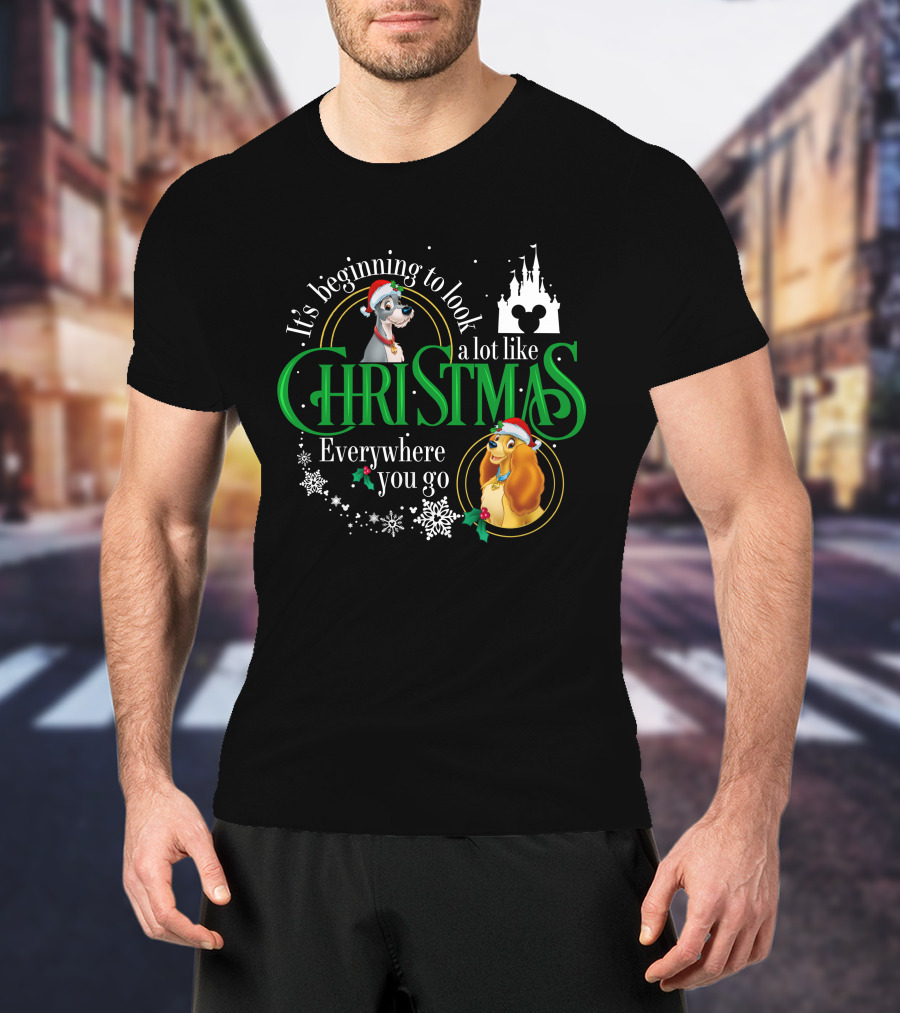 It's Beginning To Look A Lot Like Christmas Everywhere You Go Lady And The Tramp Disney Castle T-Shirt