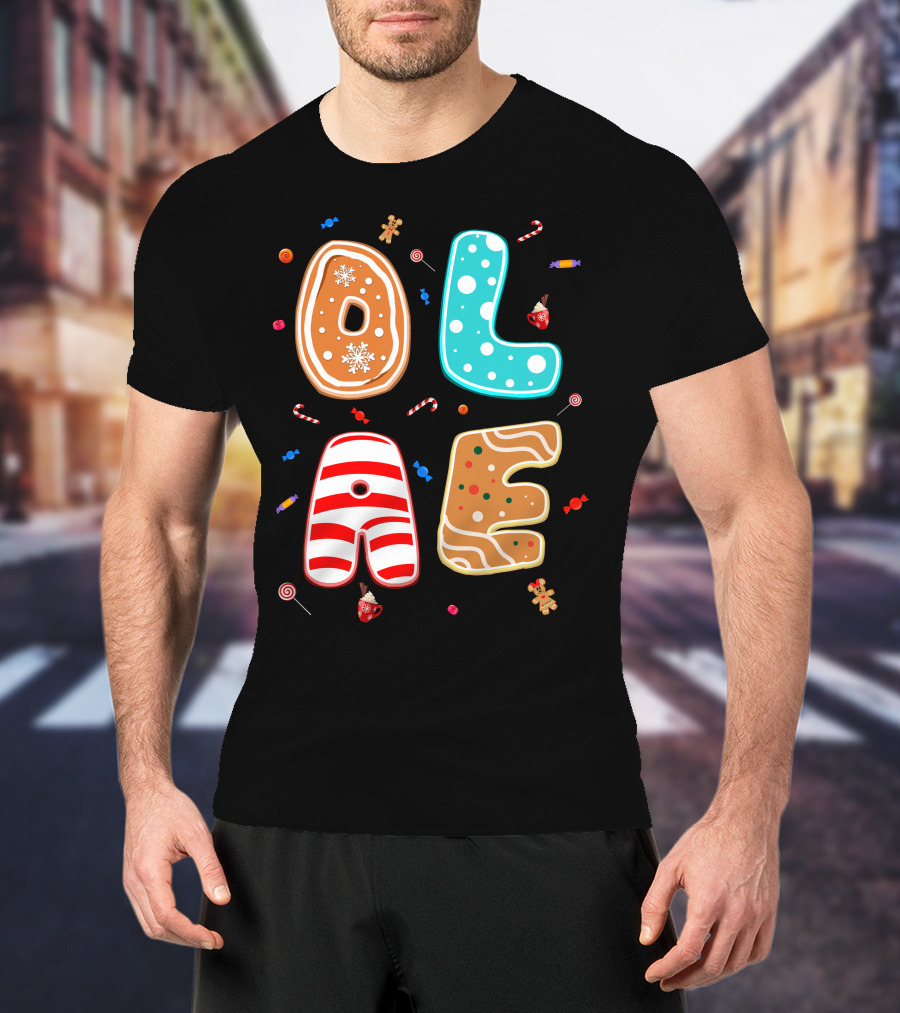 Olaf Gingerbread Candy Christmas Letters T-Shirt