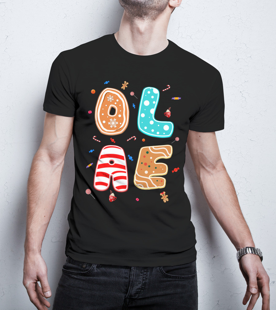 Olaf Gingerbread Candy Christmas Letters T-Shirt