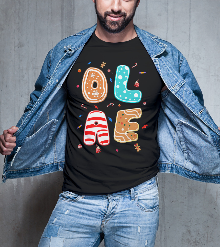 Olaf Gingerbread Candy Christmas Letters T-Shirt