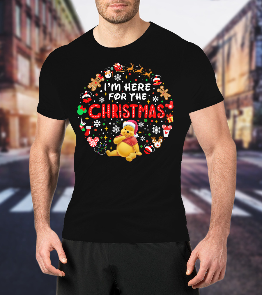 I'm Here For The Christmas Pooh Santa Hat Snowflakes Cookies T-Shirt