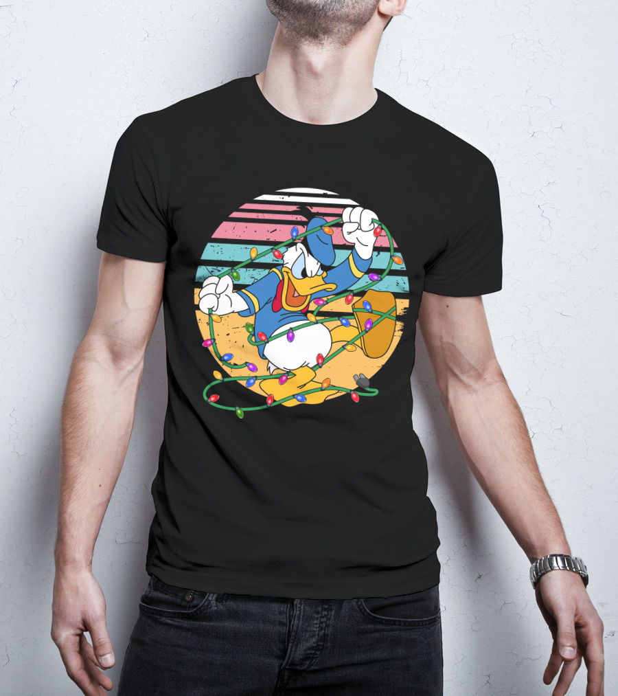 Donald Duck Tangled In Christmas Lights Vintage Style T-Shirt
