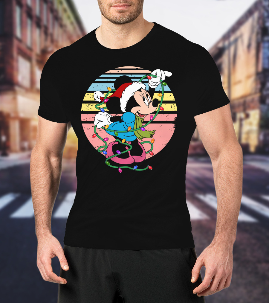 Retro Minnie Mouse Christmas Lights Holiday Season T-Shirt