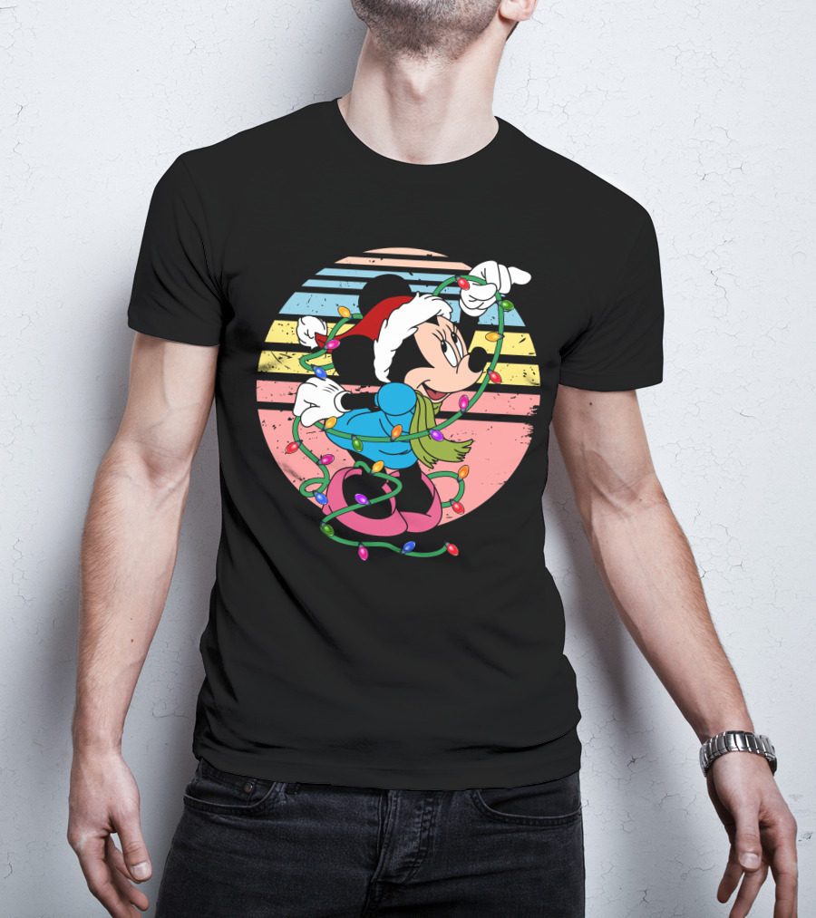 Retro Minnie Mouse Christmas Lights Holiday Season T-Shirt
