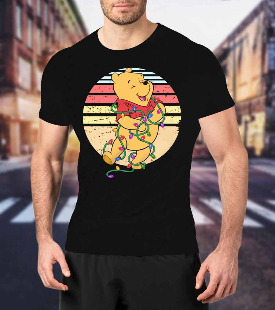 Winnie The Pooh Retro Christmas Lights Vintage Style T-Shirt
