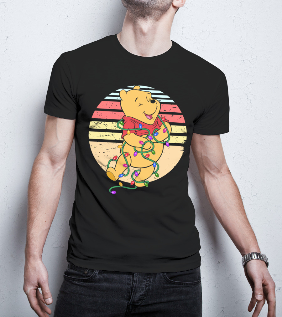 Winnie The Pooh Retro Christmas Lights Vintage Style T-Shirt