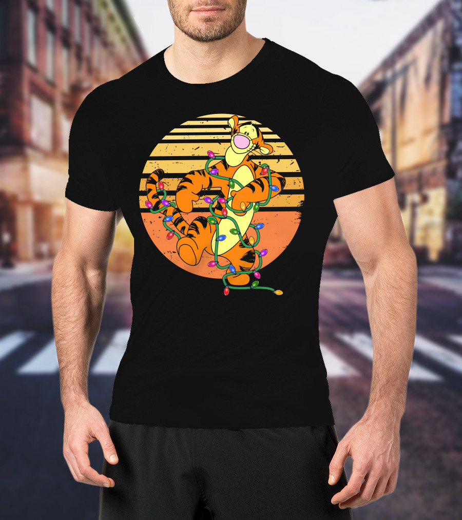 Tigger Christmas Lights Retro Sunset T-Shirt