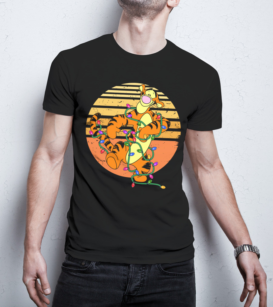 Tigger Christmas Lights Retro Sunset T-Shirt