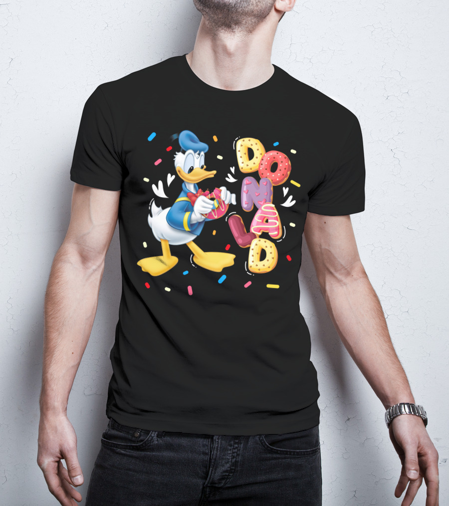 Donald Duck With Colorful Donut Letters And Sprinkles T-Shirt