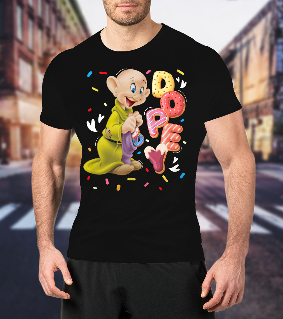 Dopey Disney Character With Colorful Donut Sprinkle Letters T-Shirt