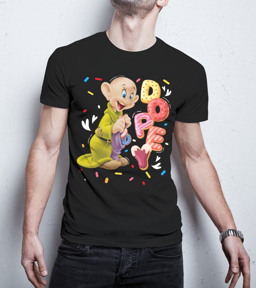 Dopey Disney Character With Colorful Donut Sprinkle Letters T-Shirt