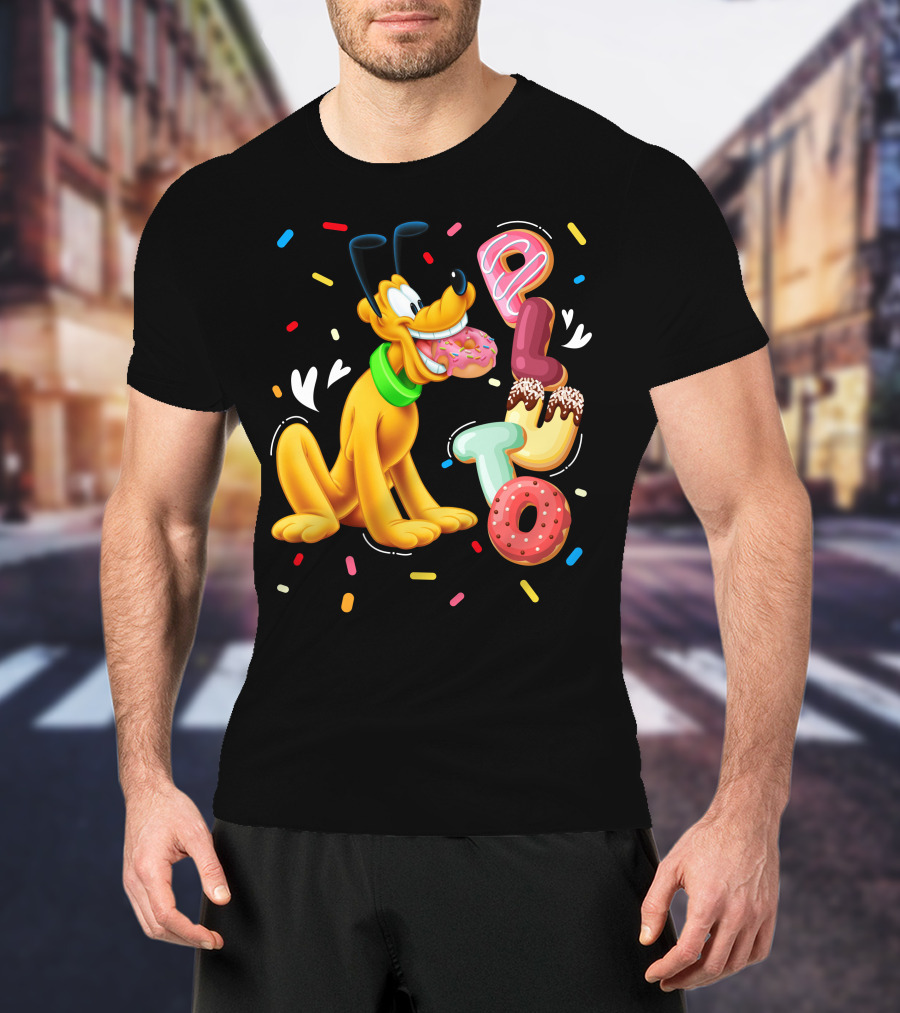 Pluto Donut Letters Colorful Confetti Celebration T-Shirt