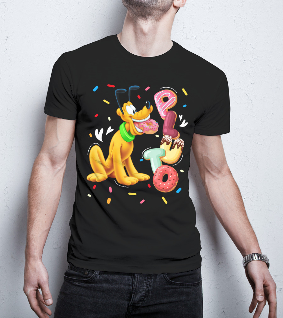 Pluto Donut Letters Colorful Confetti Celebration T-Shirt
