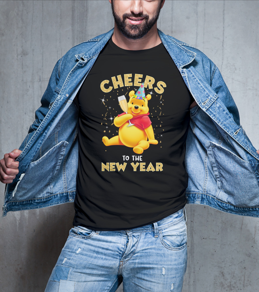 Cheers To The New Year Pooh Party Hat Champagne Celebration T-Shirt