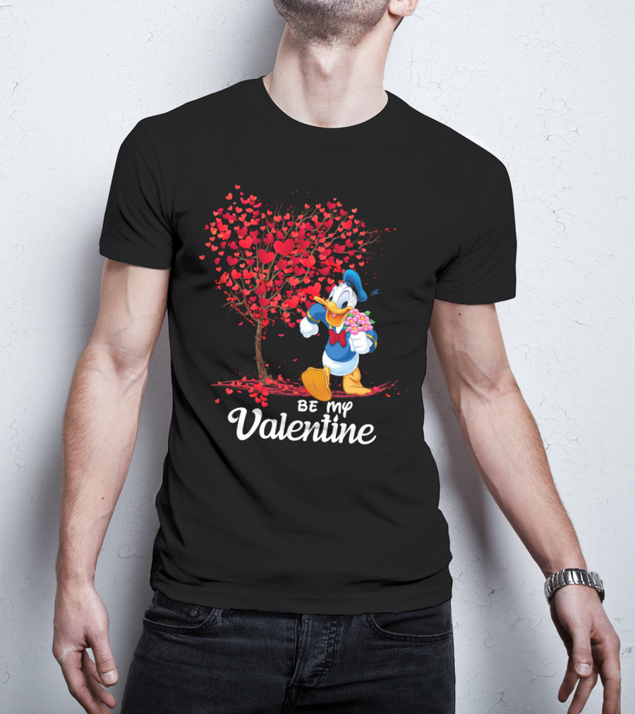 Be My Valentine Donald Duck Holding Flowers And Heart Tree T-Shirt