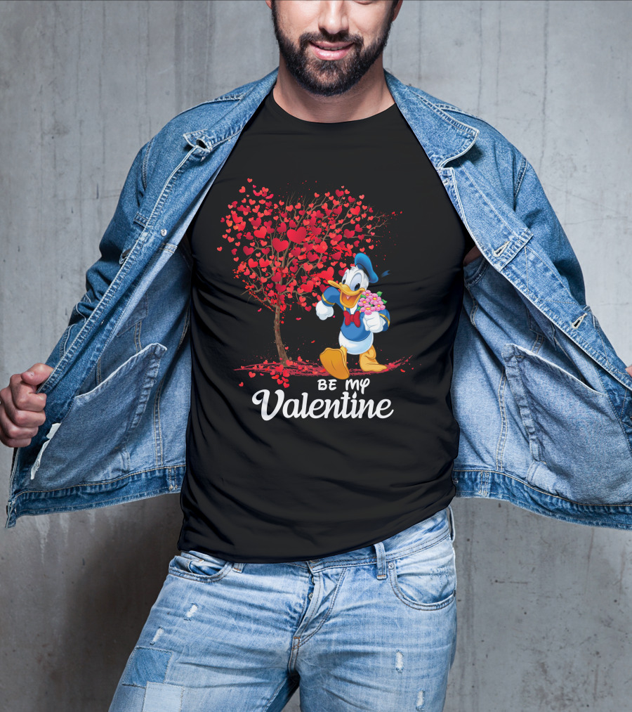 Be My Valentine Donald Duck Holding Flowers And Heart Tree T-Shirt