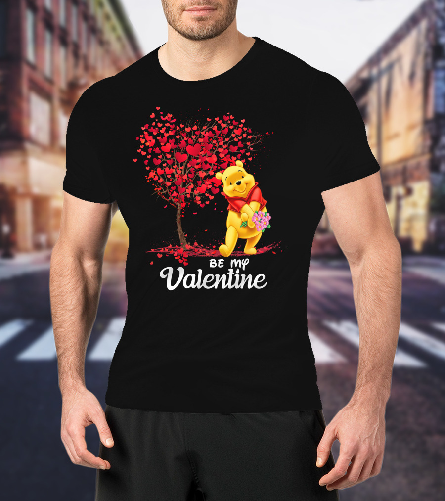 Winnie The Pooh Be My Valentine With Heart Tree And Bouquet T-Shirt