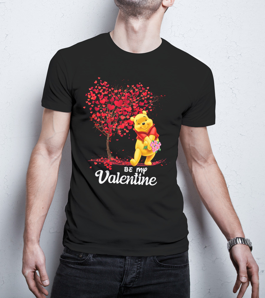 Winnie The Pooh Be My Valentine With Heart Tree And Bouquet T-Shirt