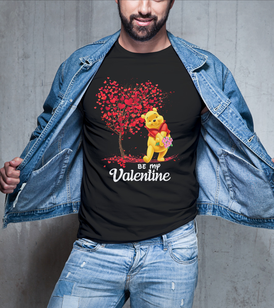 Winnie The Pooh Be My Valentine With Heart Tree And Bouquet T-Shirt