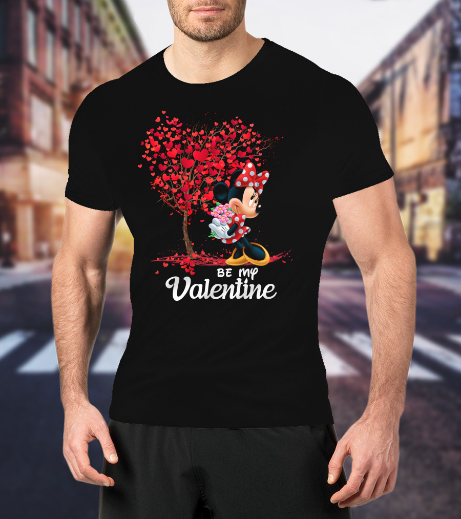 Minnie Be My Valentine Heart Tree With Flowers T-Shirt