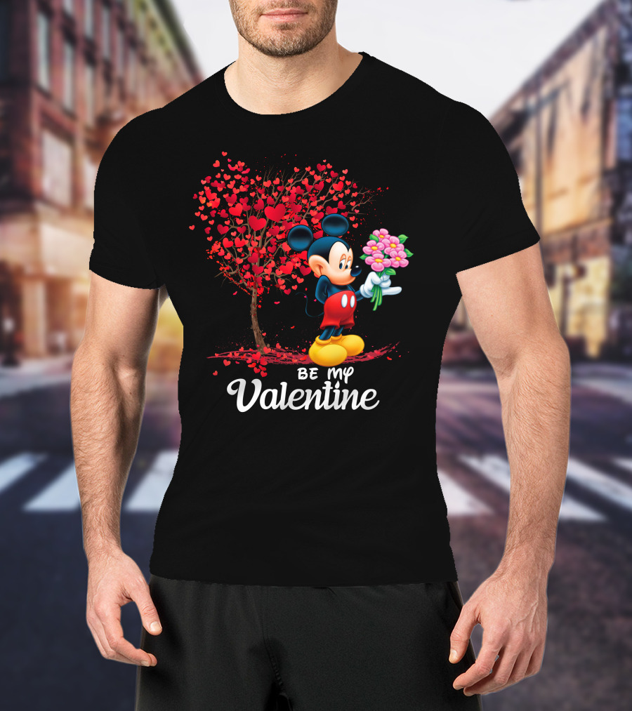Be My Valentine Mickey Mouse Heart Tree Flowers T-Shirt