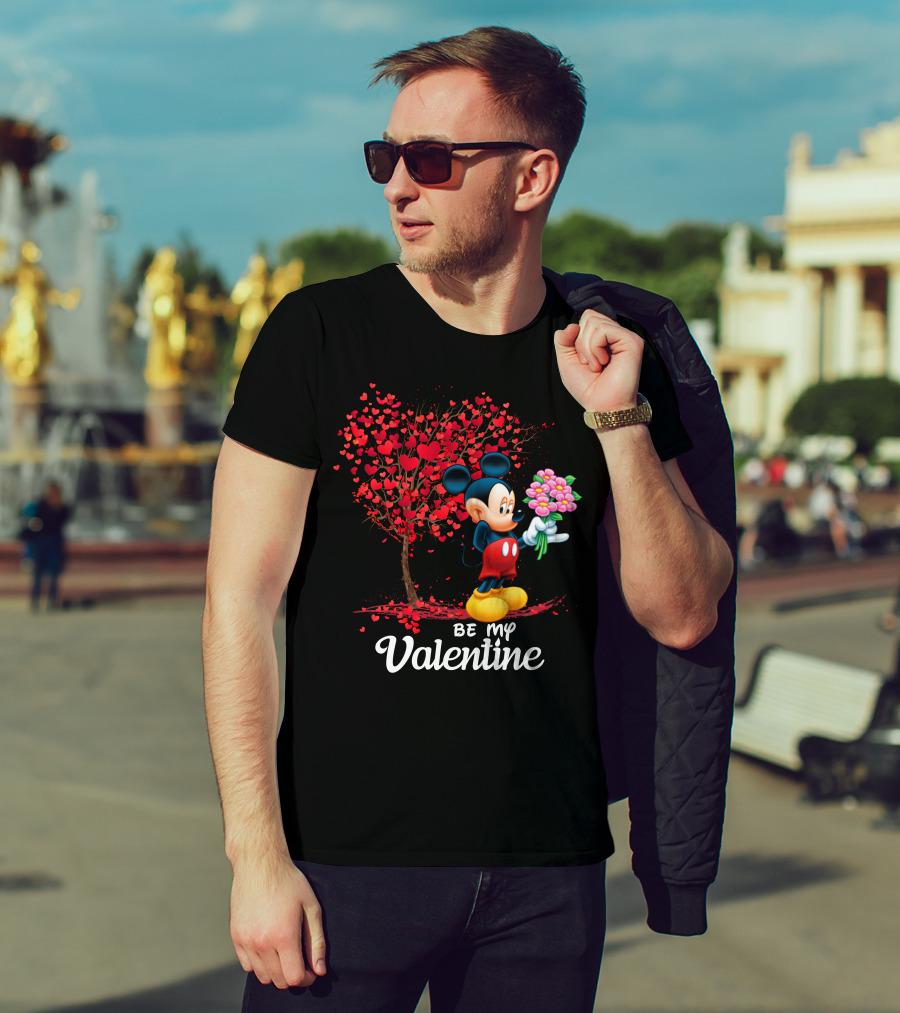 Be My Valentine Mickey Mouse Heart Tree Flowers T-Shirt