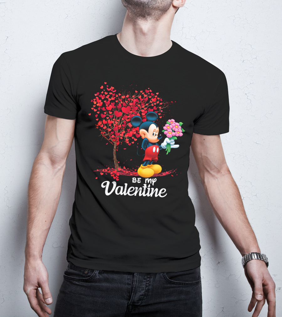 Be My Valentine Mickey Mouse Heart Tree Flowers T-Shirt