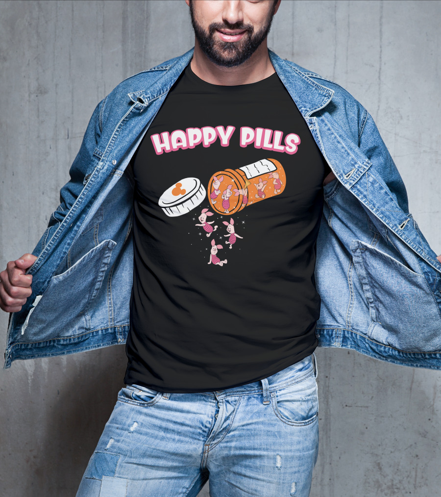 HAPPY PILLS Piglet Characters In Prescription Bottle T-Shirt