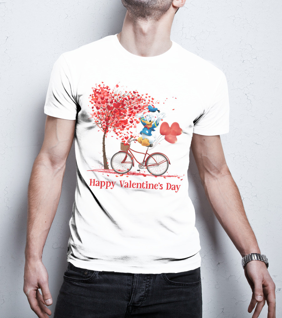 DN Valentine Happy Valentine's Day Donald Duck Bicycle Balloon Tree T-Shirt