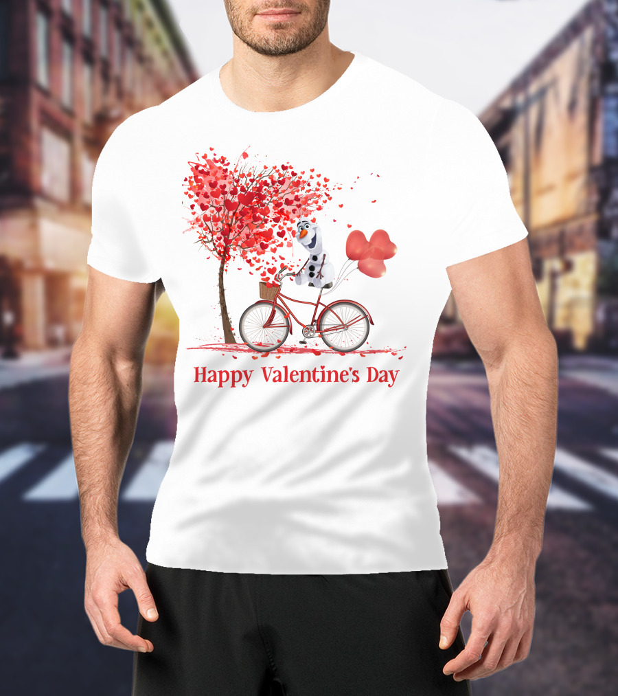 OL Valentine Happy Valentine's Day Olaf Bicycle Hearts Tree T-Shirt