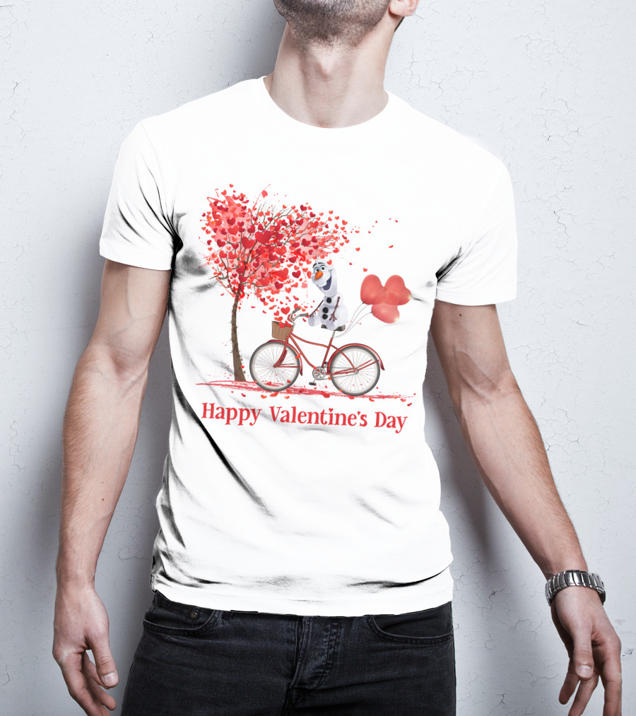 OL Valentine Happy Valentine's Day Olaf Bicycle Hearts Tree T-Shirt