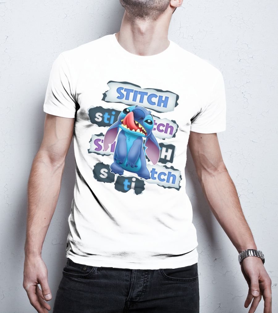 Stitch Blue Alien Character Multiple Text Styles T-Shirt