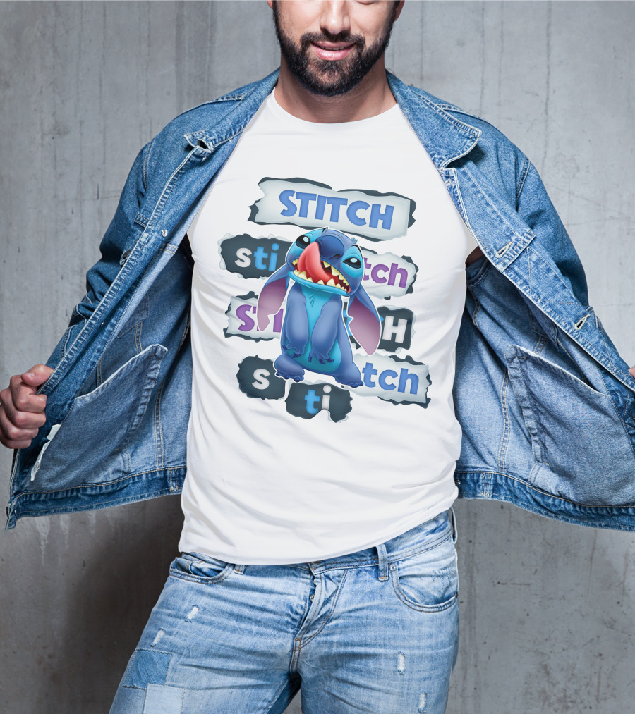 Stitch Blue Alien Character Multiple Text Styles T-Shirt