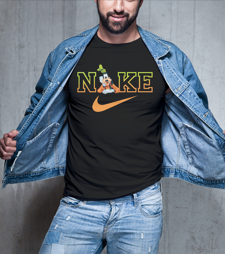 Goofy Nike With Orange Swoosh Logo And Green Hat T-Shirt