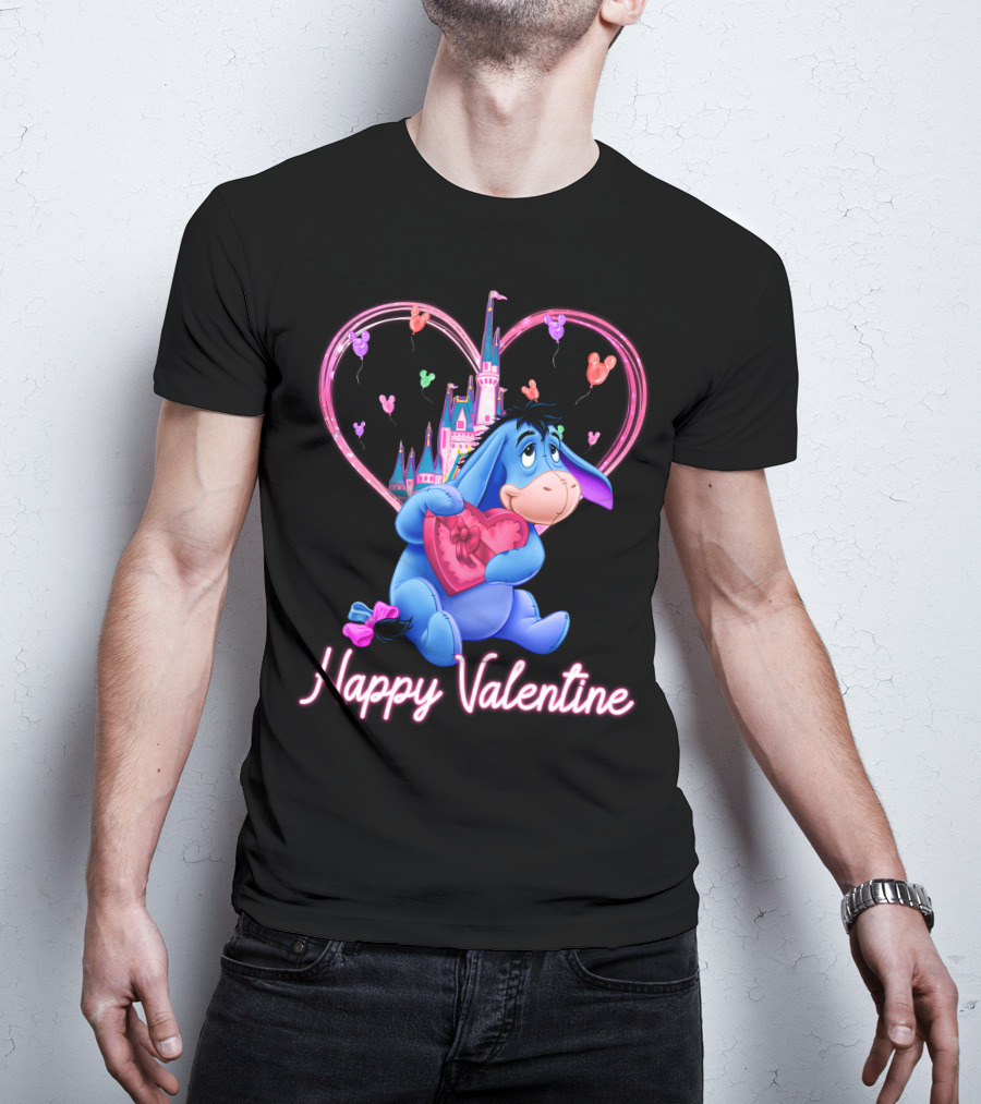 Eeyore Happy Valentine With Heart And Castle T-Shirt