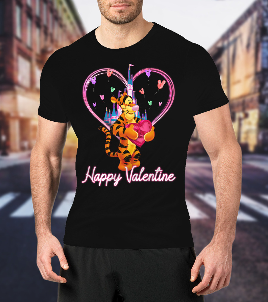 Tigger Happy Valentine Heart Castle Balloons T-Shirt