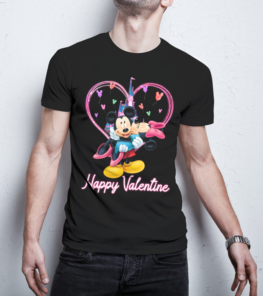 Mickey & Minnie Happy Valentine Heart And Castle Celebration T-Shirt