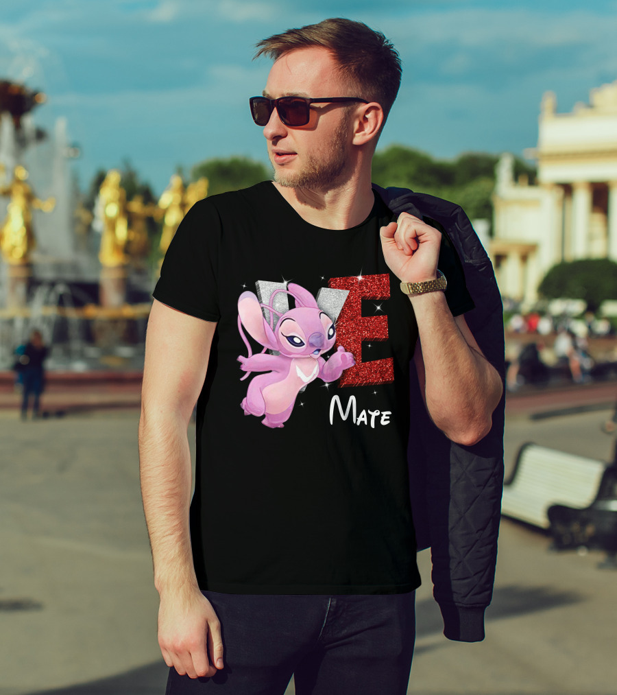 Angel And Stitch Inspired Mate Design With Glittery Love Elements T-Shirt