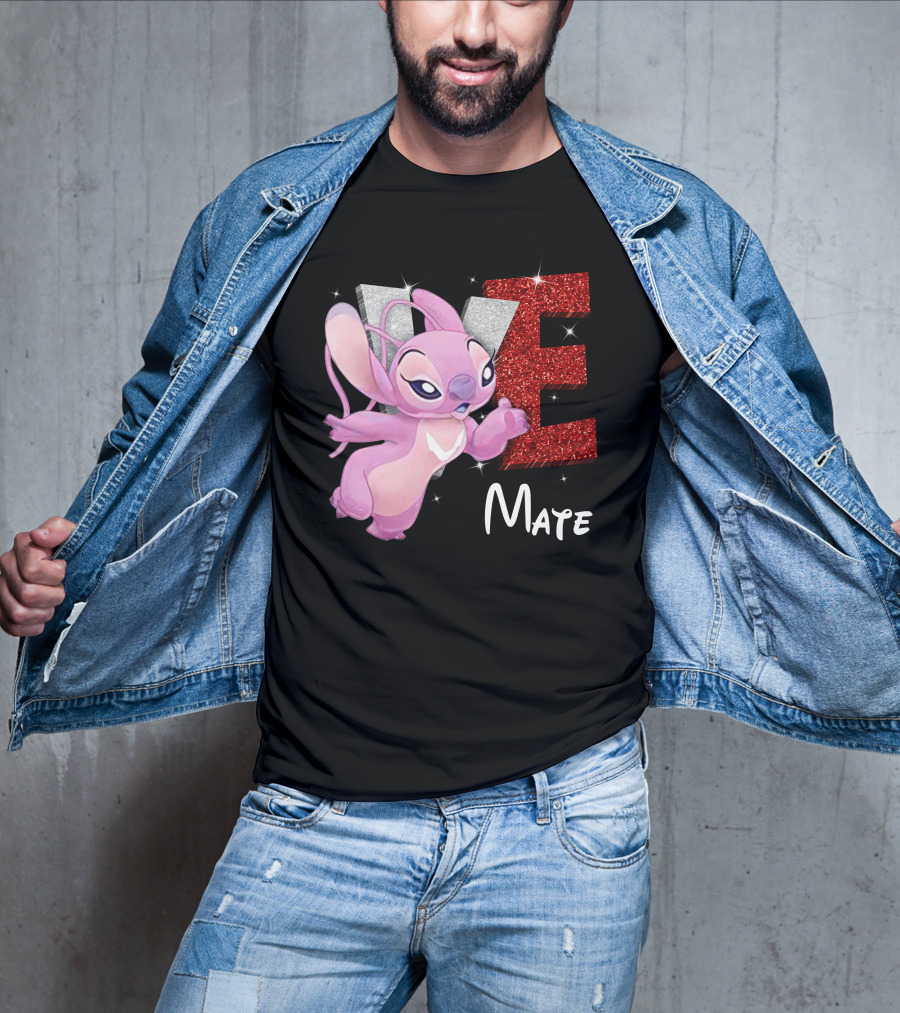 Angel And Stitch Inspired Mate Design With Glittery Love Elements T-Shirt