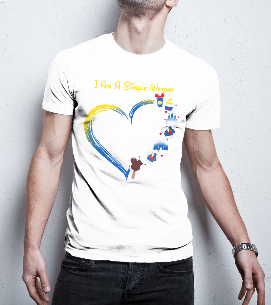 I Am A Simple Woman Disney Theme With Castle Mickey Mouse Ears Heart Highlight T-Shirt